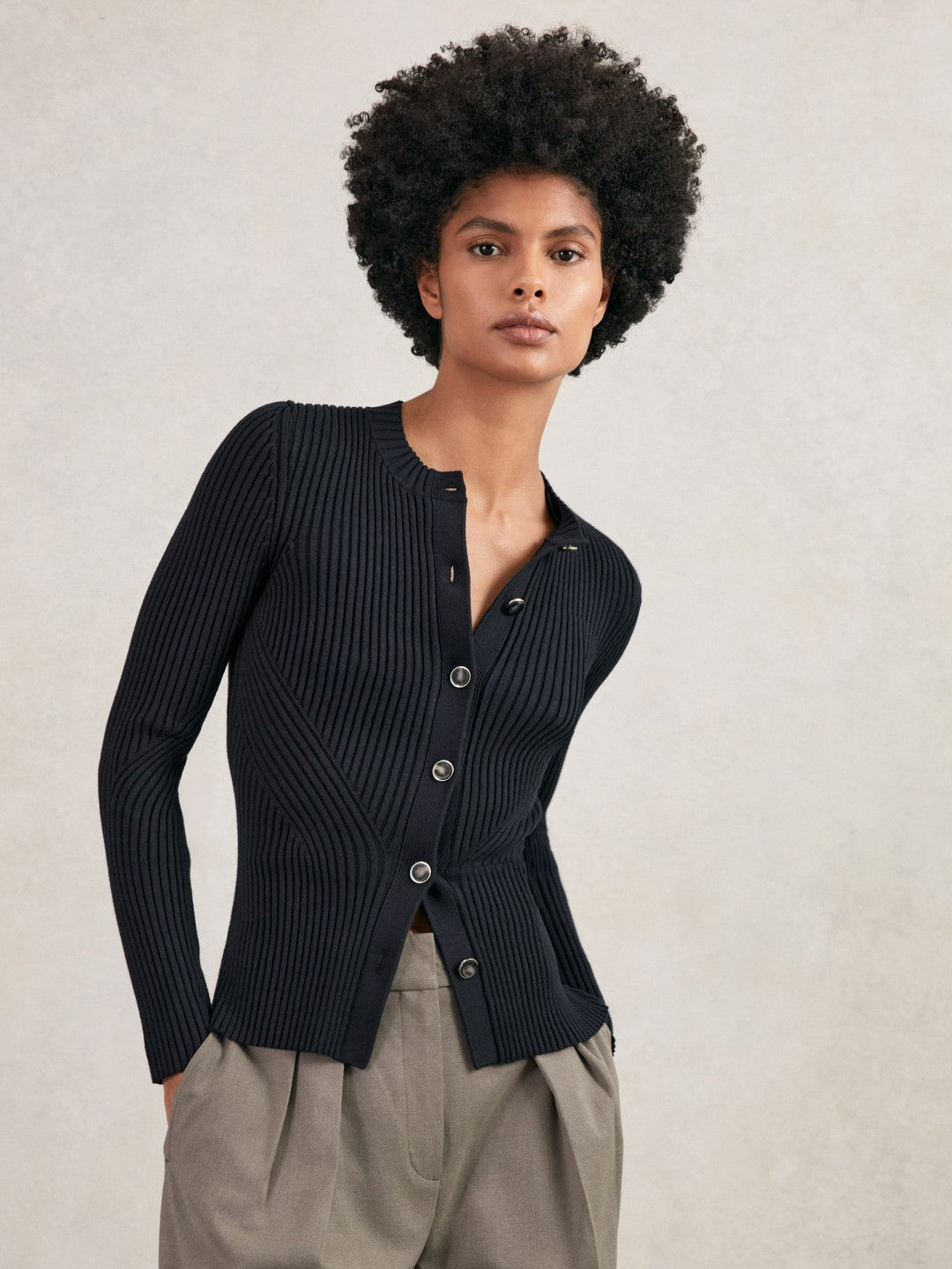 Button Front Knit Cardigan in Navy Women | Reiss