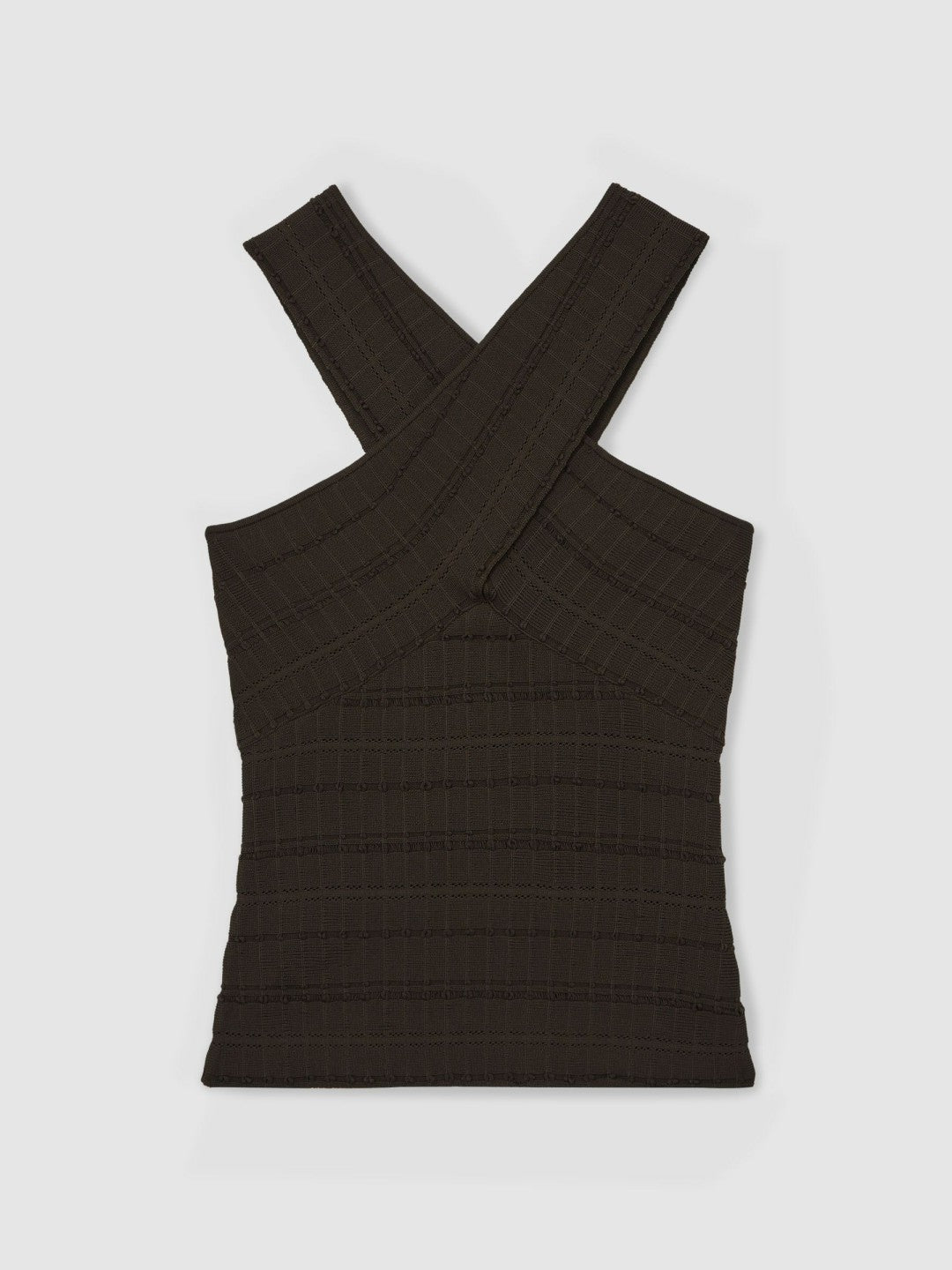 Cross Neck Textured Top in Chocolate Women | Reiss