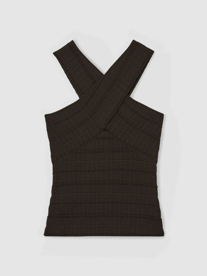 Cross Neck Textured Top in Chocolate Women | Reiss