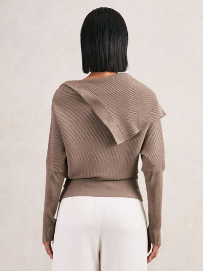 Rib-Knit Button Shawl Jumper in Taupe Women | Reiss