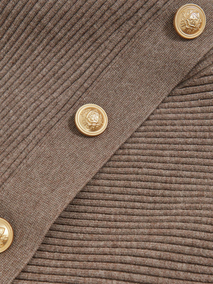 Rib-Knit Button Shawl Jumper in Taupe Women | Reiss