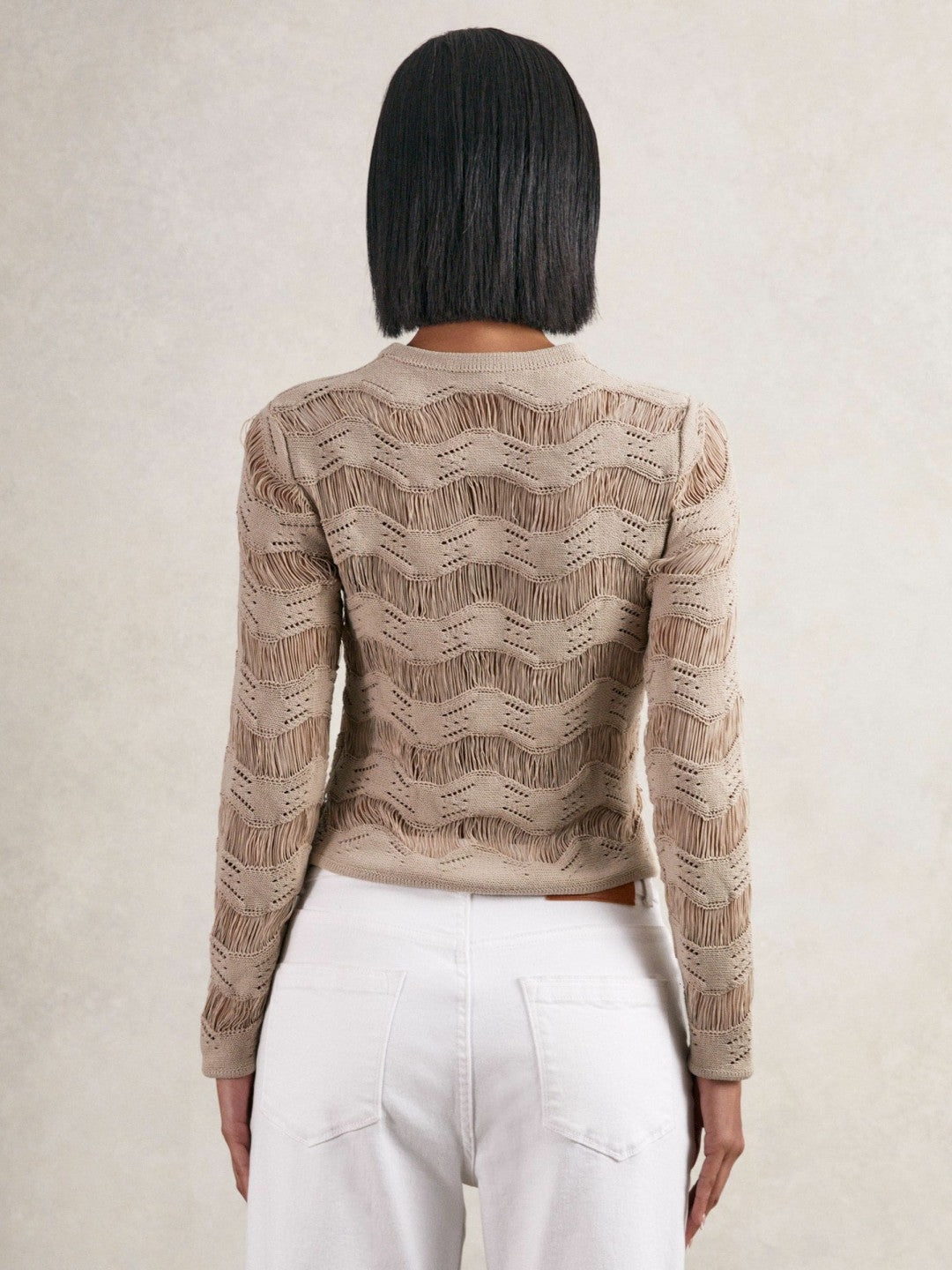 Cotton Blend Ladder Knit Top in Taupe Neutral Women | Reiss