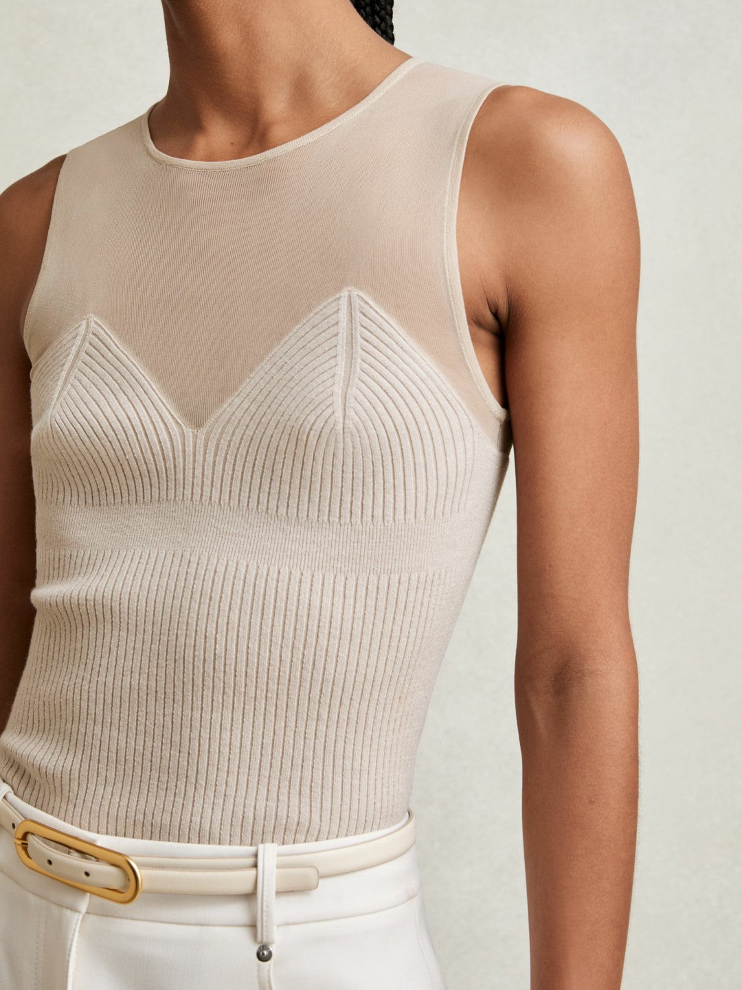 Mesh Rib-Knit Sweetheart Vest in Pink Neutral Women | Reiss
