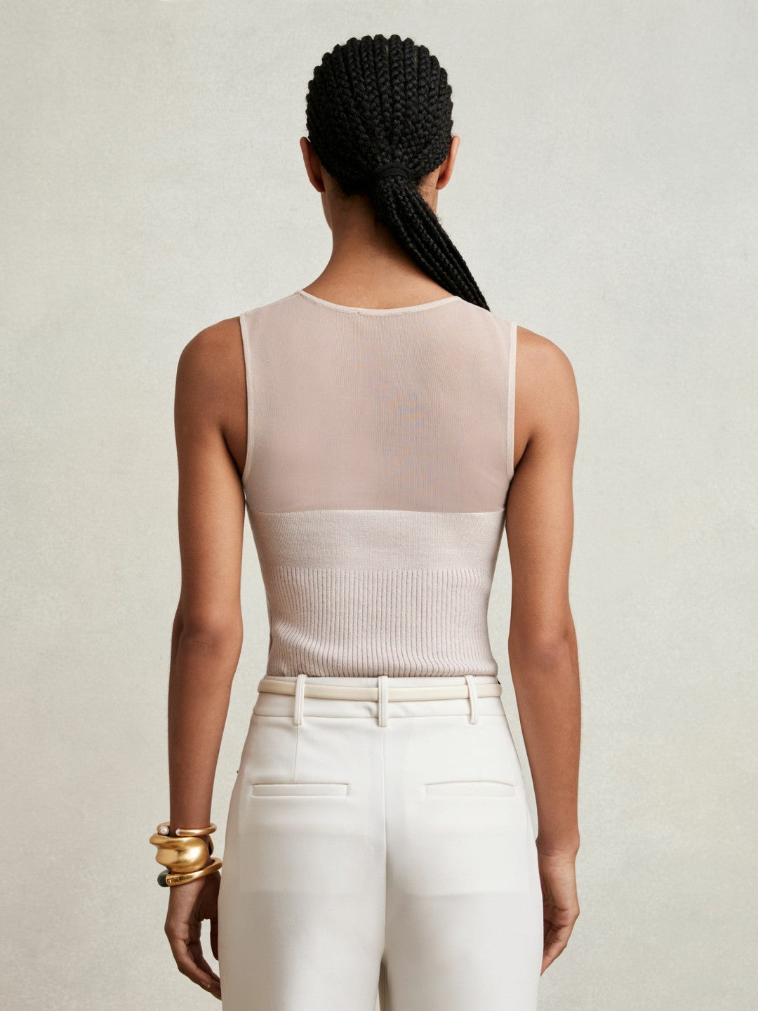 Mesh Rib-Knit Sweetheart Vest in Pink Neutral Women | Reiss