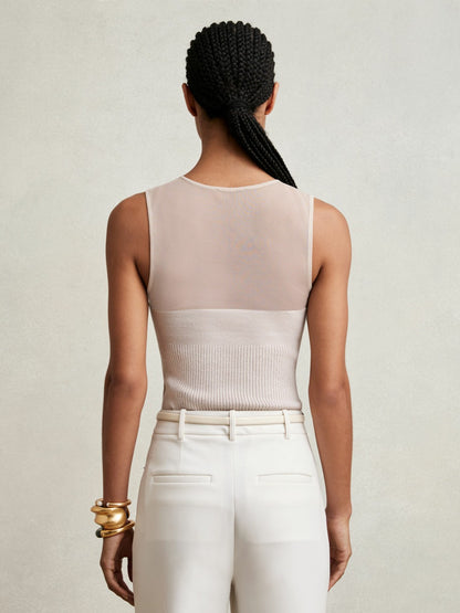 Mesh Rib-Knit Sweetheart Vest in Pink Neutral Women | Reiss