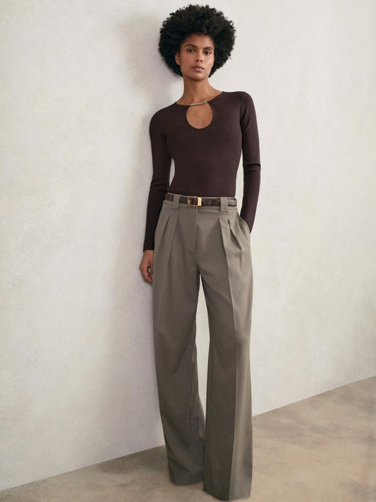 Chain-Detail Keyhole Knit Top in Plum Women | Reiss