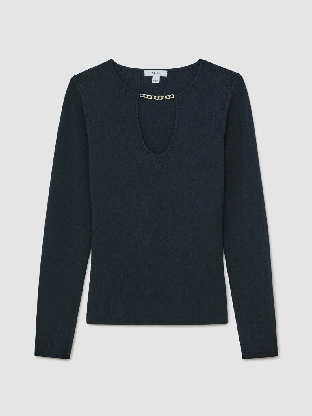 Chain-Detail Keyhole Knit Top in Navy Women | Reiss