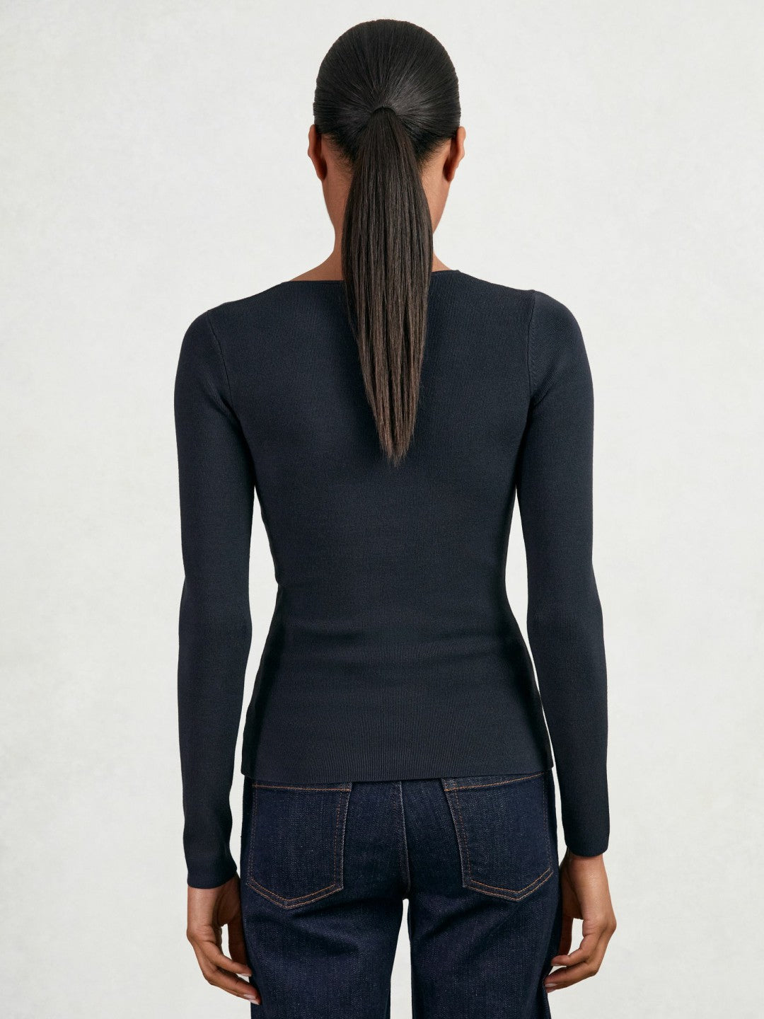 Chain-Detail Keyhole Knit Top in Navy Women | Reiss