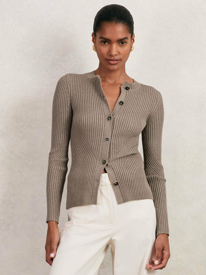 Button Front Knit Cardigan in Stone Women | Reiss