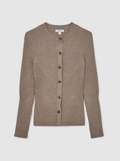 Button Front Knit Cardigan in Stone Women | Reiss