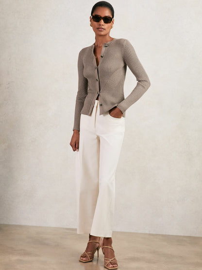 Button Front Knit Cardigan in Stone Women | Reiss