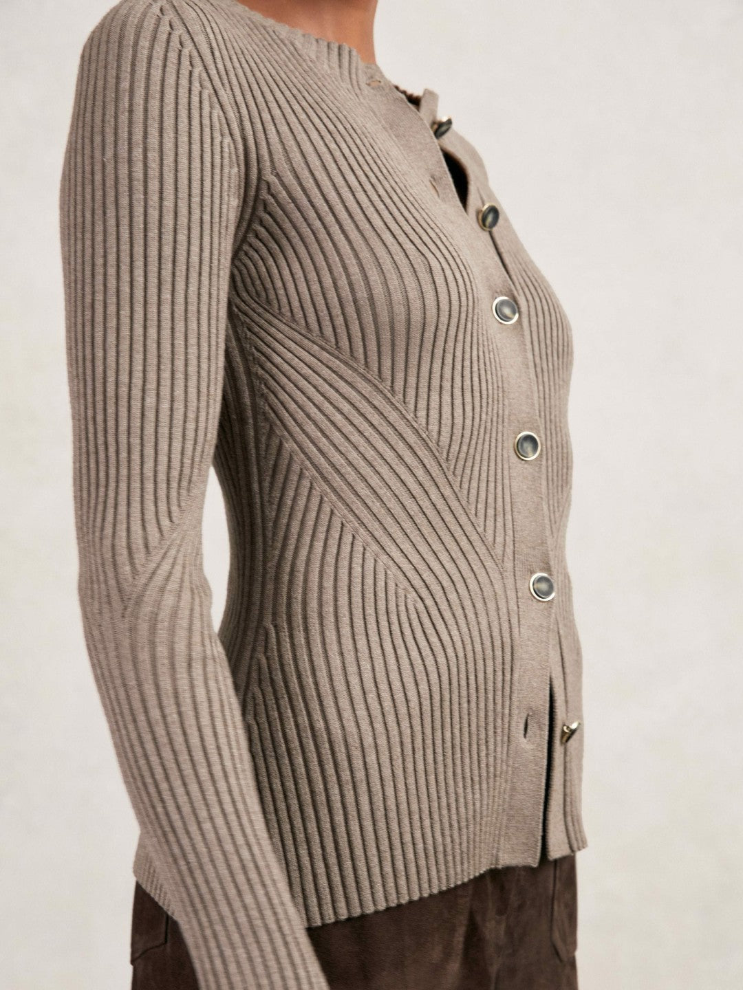 Button Front Knit Cardigan in Stone Women | Reiss