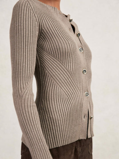 Button Front Knit Cardigan in Stone Women | Reiss