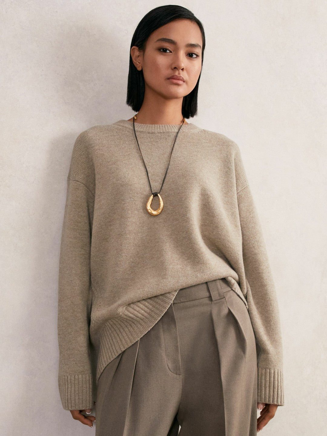 Wool-Cashmere Crew-Neck Jumper in Stone Women | Reiss