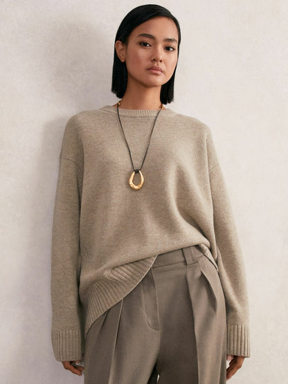 Wool-Cashmere Crew-Neck Jumper in Stone Women | Reiss