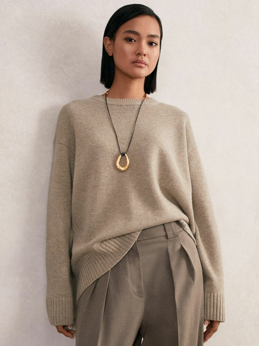 Wool-Cashmere Crew-Neck Jumper in Stone Women | Reiss