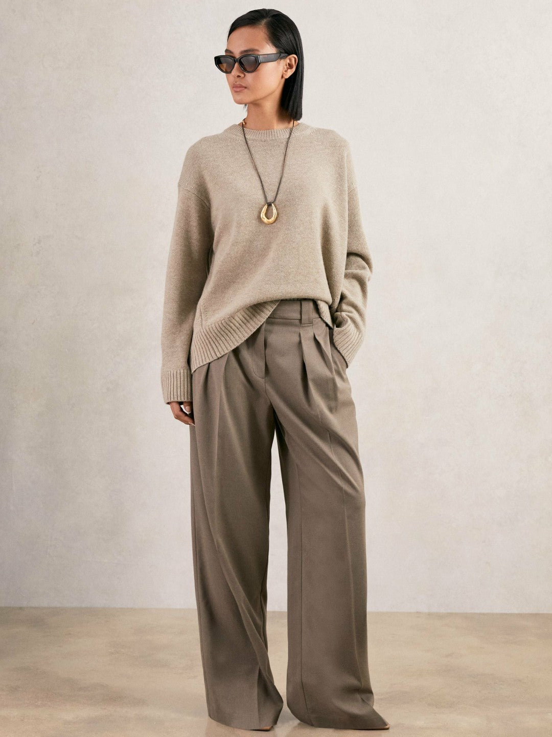 Wool-Cashmere Crew-Neck Jumper in Stone Women | Reiss