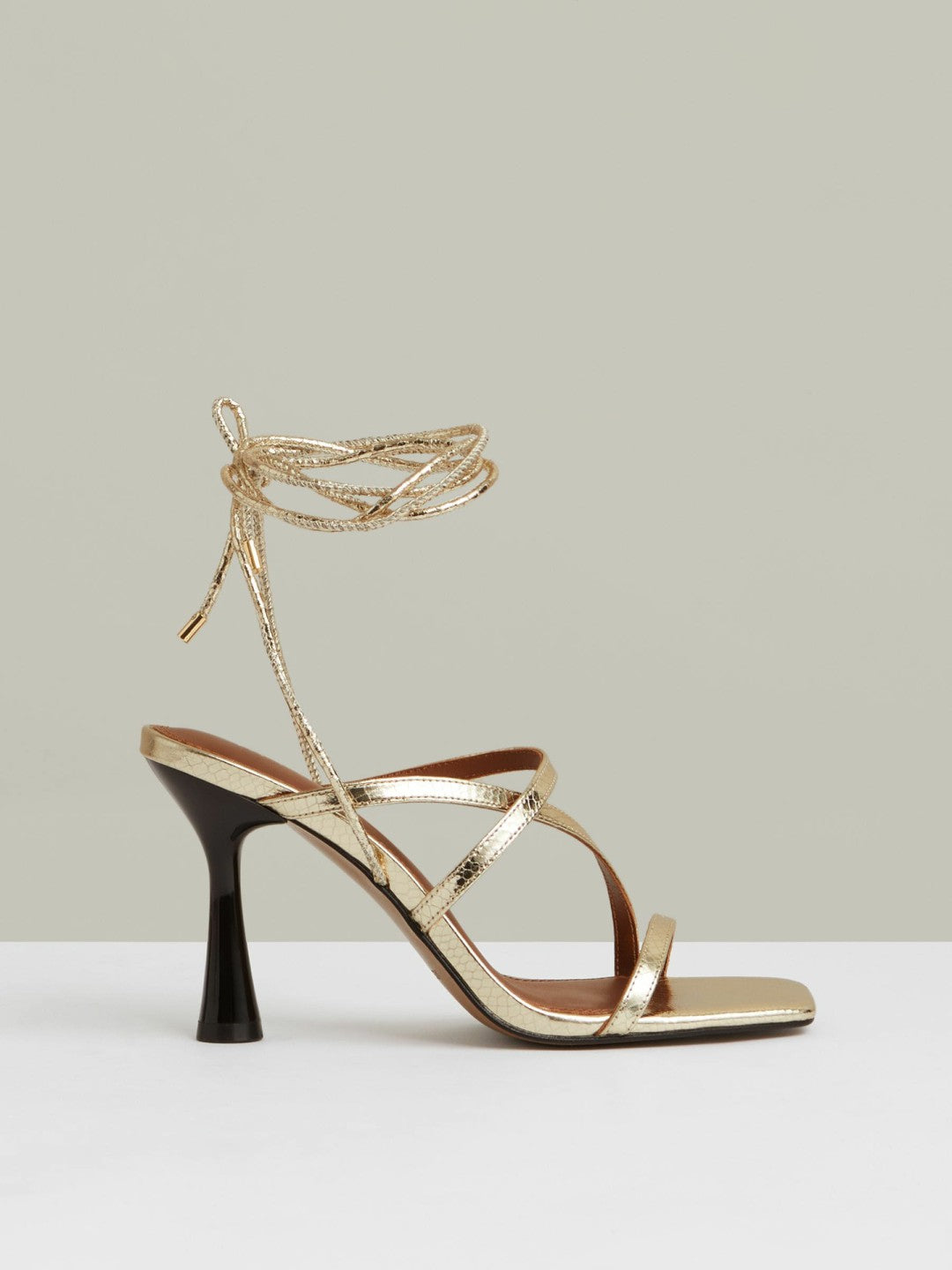 Leather Metallic Strappy Heeled Sandals in Gold Women | Reiss