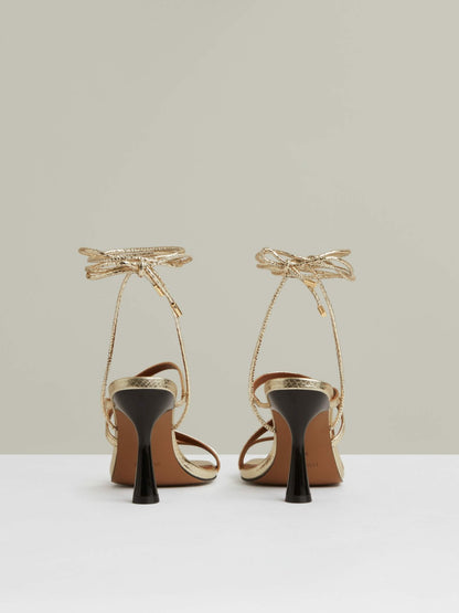 Leather Metallic Strappy Heeled Sandals in Gold Women | Reiss