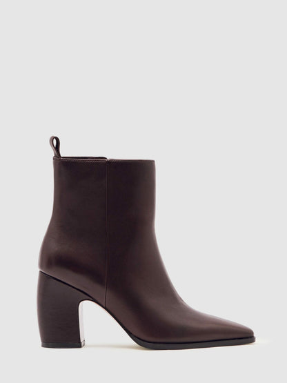 Leather Blocked Heel Ankle Boots in Oxblood Women | Reiss