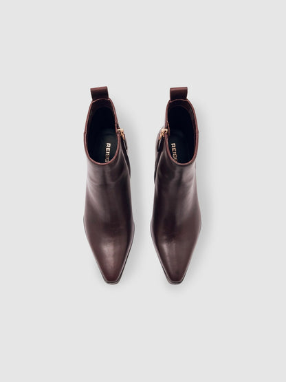 Leather Blocked Heel Ankle Boots in Oxblood Women | Reiss