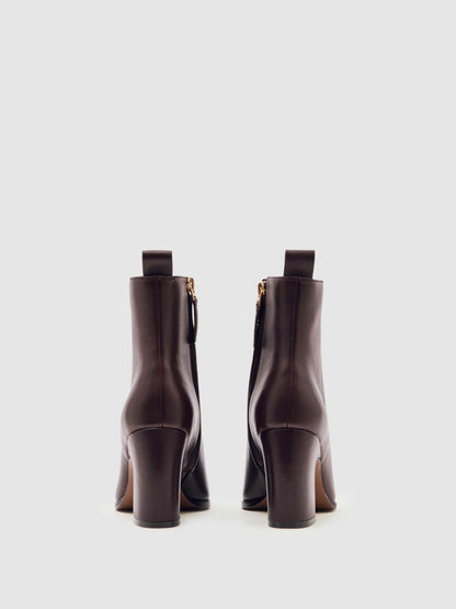 Leather Blocked Heel Ankle Boots in Oxblood Women | Reiss