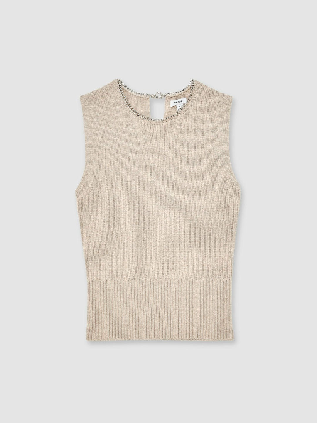 Wool-Blend Necklace-Trim Knitted Vest in Neutral Women | Reiss