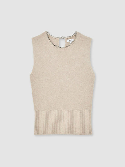 Wool-Blend Necklace-Trim Knitted Vest in Neutral Women | Reiss