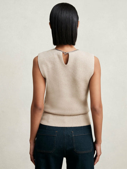 Wool-Blend Necklace-Trim Knitted Vest in Neutral Women | Reiss