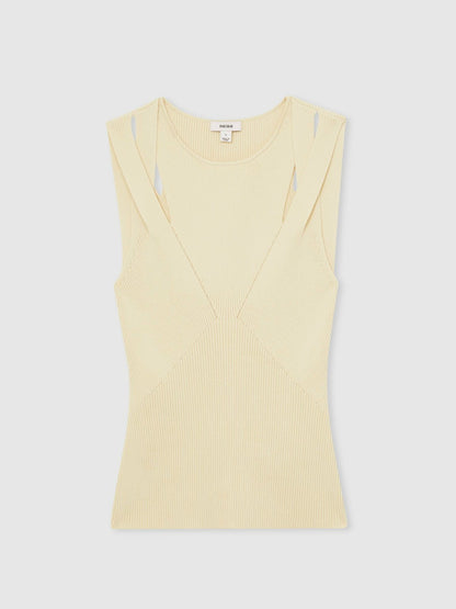 Cut-Out Rib-Knit Vest in Cream Women | Reiss