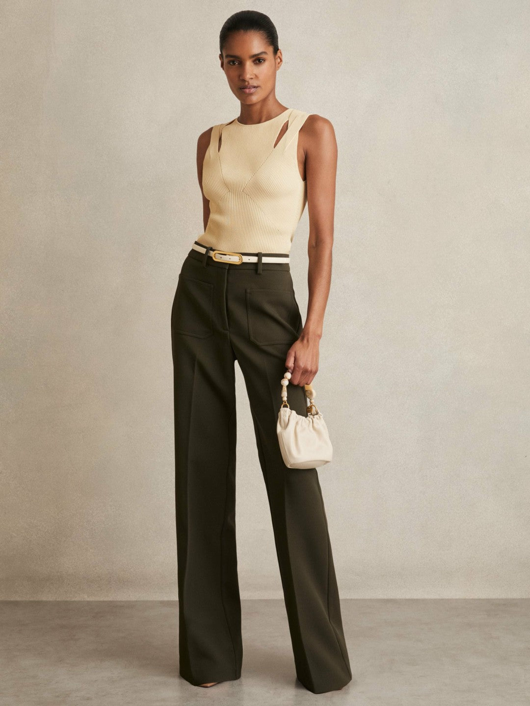 Cut-Out Rib-Knit Vest in Cream Women | Reiss