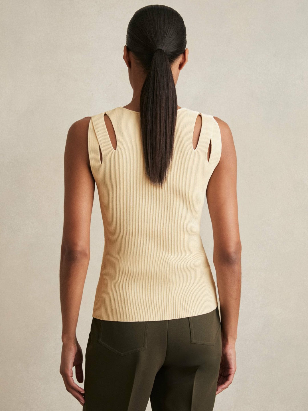 Cut-Out Rib-Knit Vest in Cream Women | Reiss