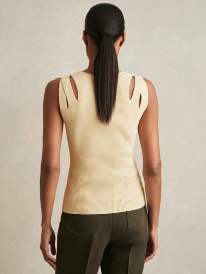 Cut-Out Rib-Knit Vest in Cream Women | Reiss