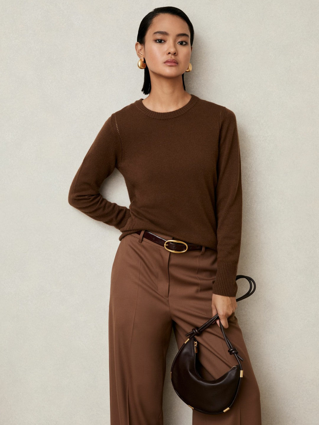 Wool-Blend Open-Stitch Jumper with Cashmere in Toffee Brown Women | Reiss