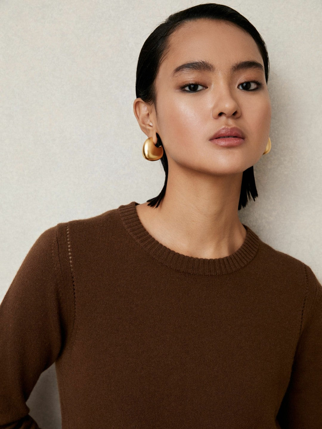 Wool-Blend Open-Stitch Jumper with Cashmere in Toffee Brown Women | Reiss