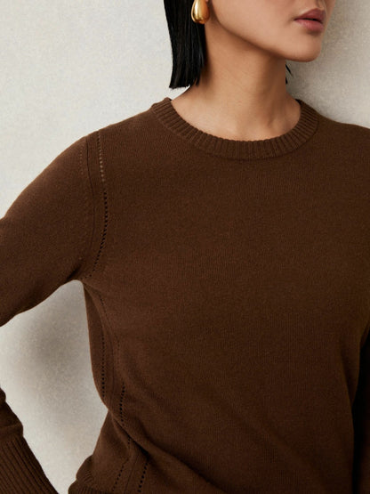 Wool-Blend Open-Stitch Jumper with Cashmere in Toffee Brown Women | Reiss