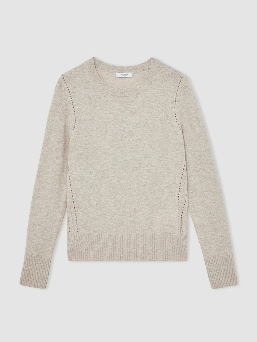 Wool-Blend Open-Stitch Jumper with Cashmere in Oatmeal Neutral Women | Reiss