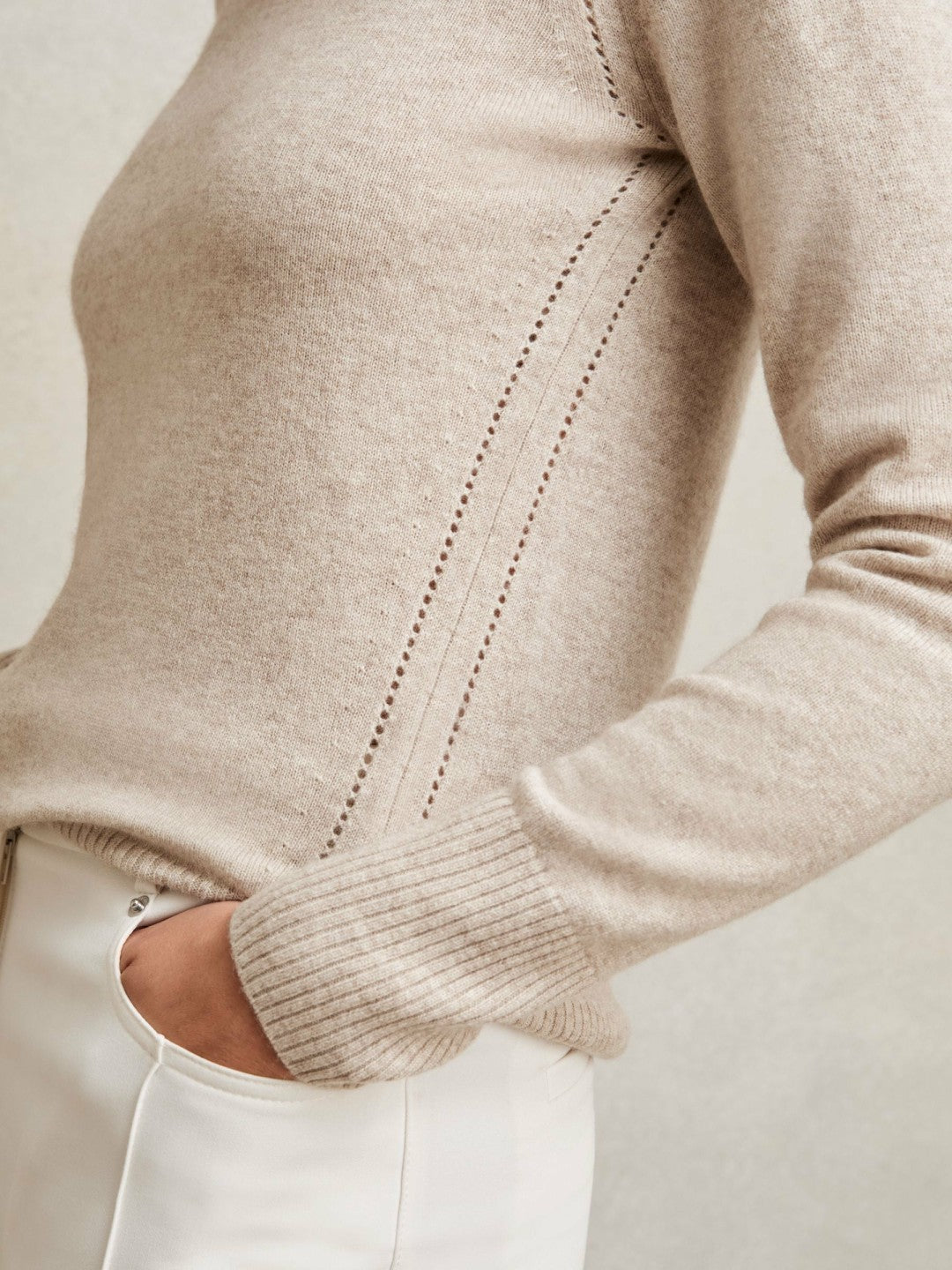 Wool-Blend Open-Stitch Jumper with Cashmere in Oatmeal Neutral Women | Reiss
