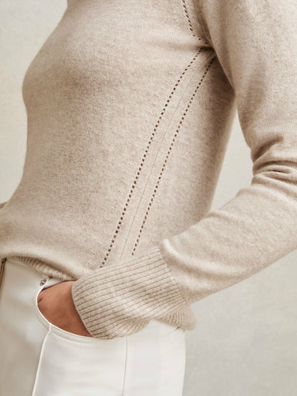 Wool-Blend Open-Stitch Jumper with Cashmere in Oatmeal Neutral Women | Reiss