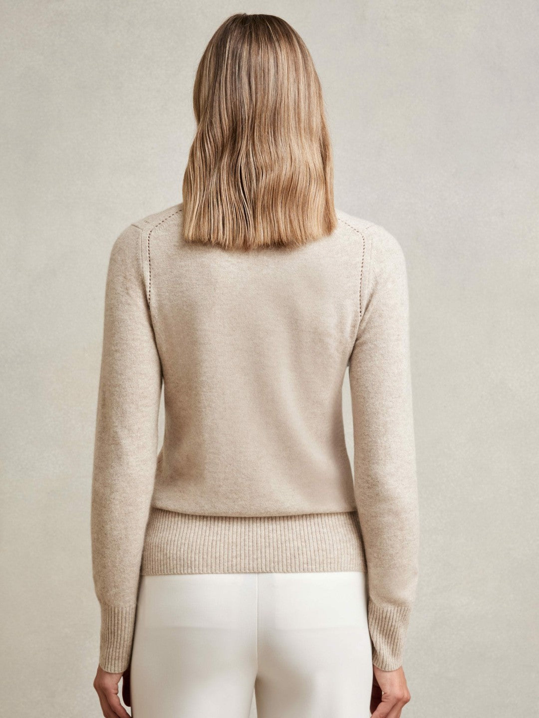 Wool-Blend Open-Stitch Jumper with Cashmere in Oatmeal Neutral Women | Reiss