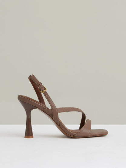 Leather Cross-Strap Heeled Sandals in Neutral Women | Reiss