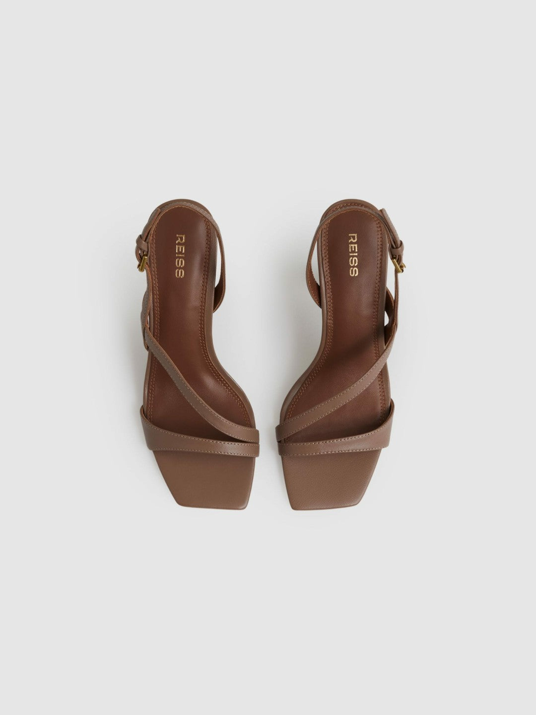 Leather Cross-Strap Heeled Sandals in Neutral Women | Reiss