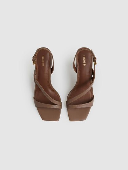 Leather Cross-Strap Heeled Sandals in Neutral Women | Reiss