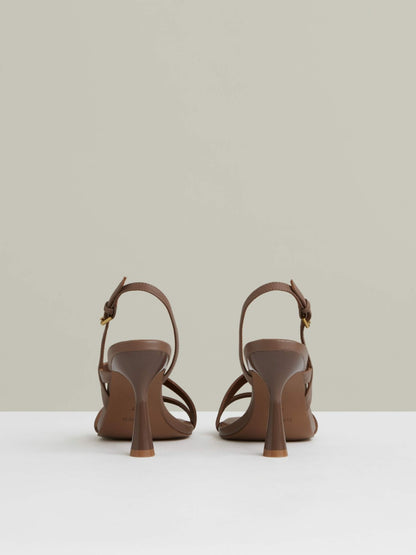 Leather Cross-Strap Heeled Sandals in Neutral Women | Reiss