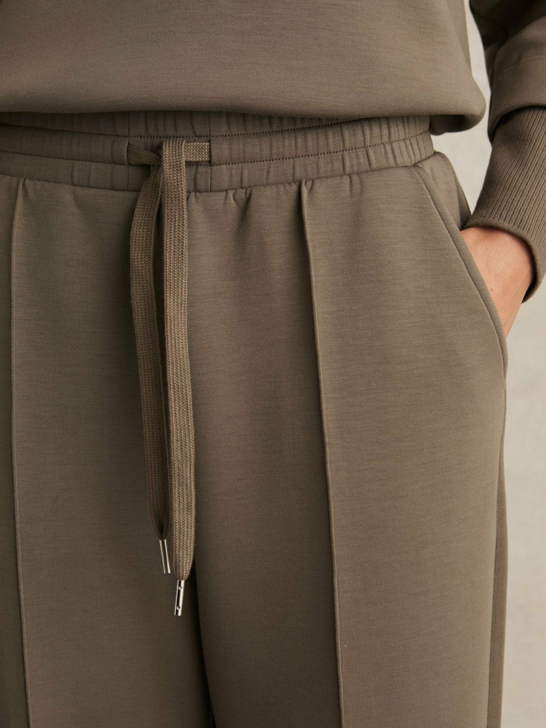 Petite Modal-Blend Interlock Wide-Leg Joggers in Khaki Green Women | Reiss