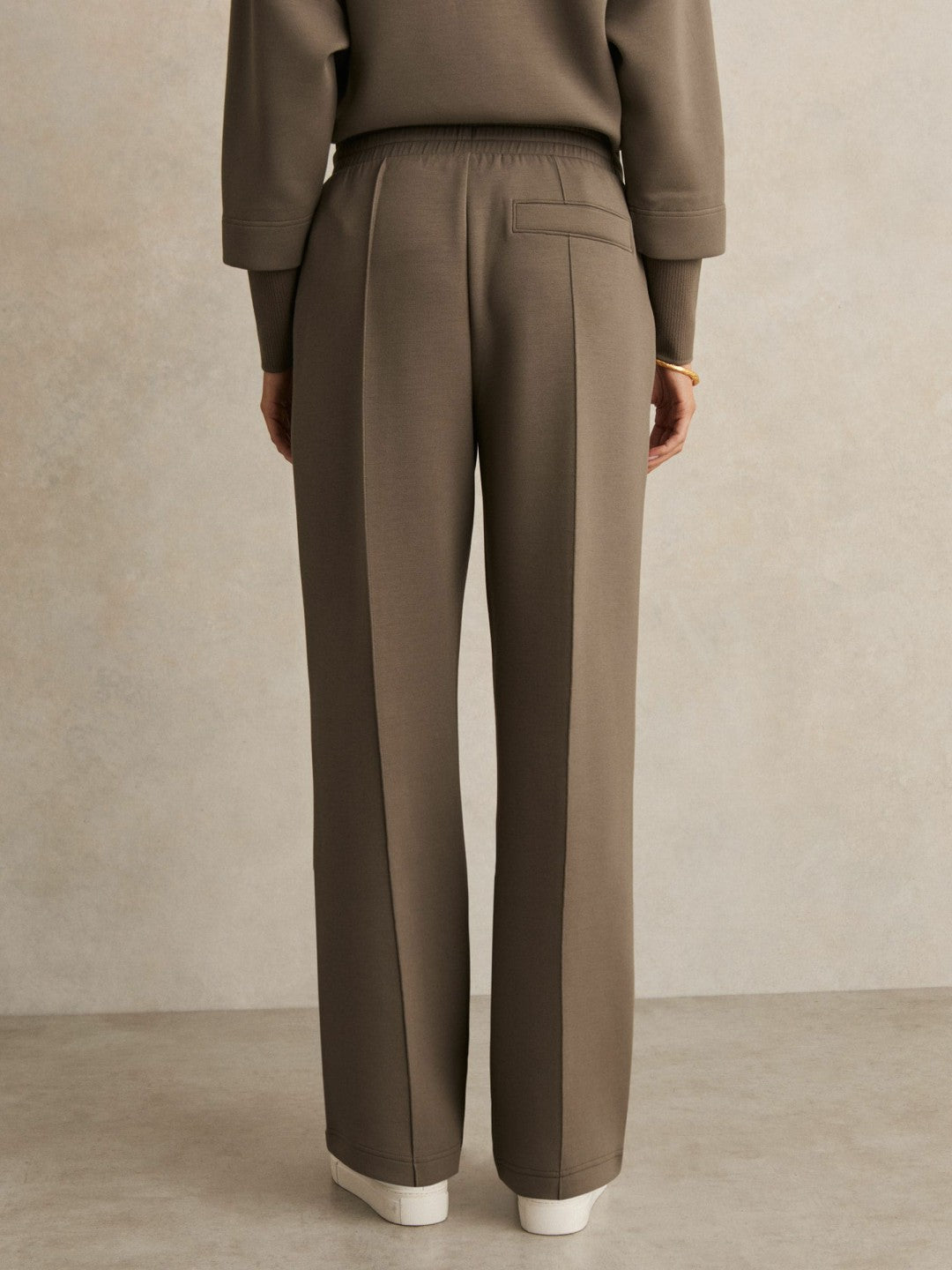 Petite Modal-Blend Interlock Wide-Leg Joggers in Khaki Green Women | Reiss