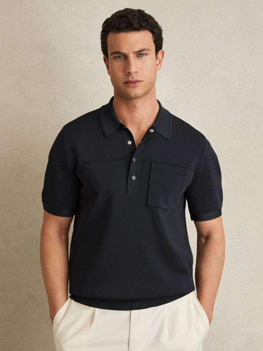 Press-Stud Seam-Detail Polo Shirt in Navy Men | Reiss