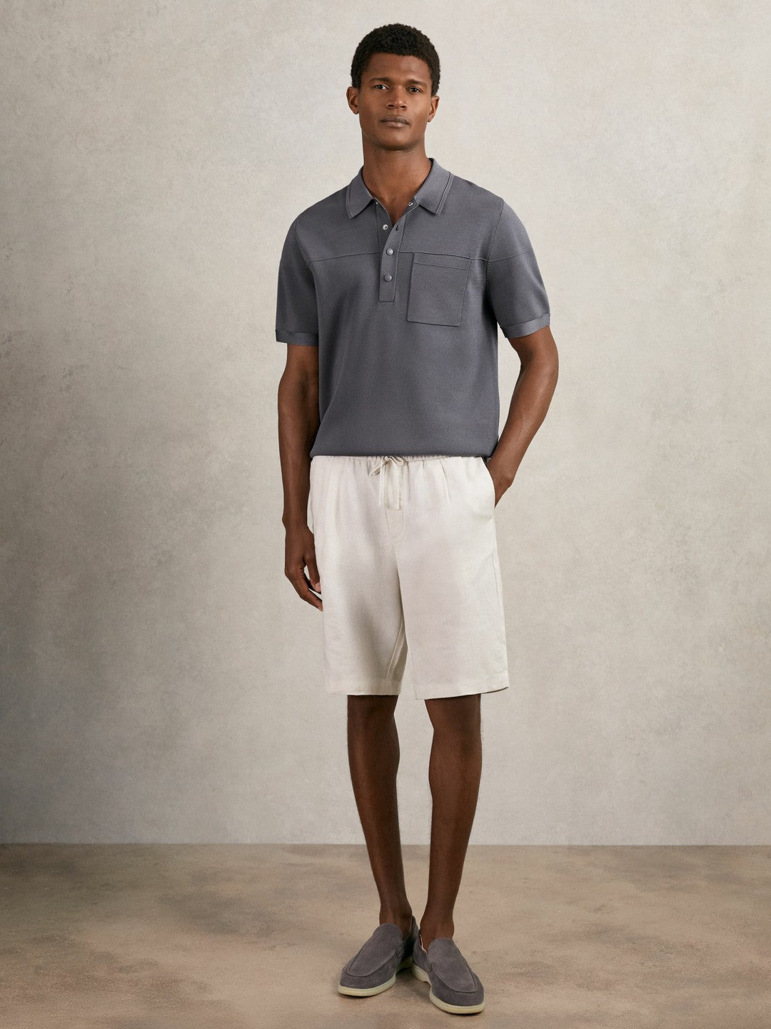 Press-Stud Seam-Detail Polo Shirt in Airforce Blue Men | Reiss