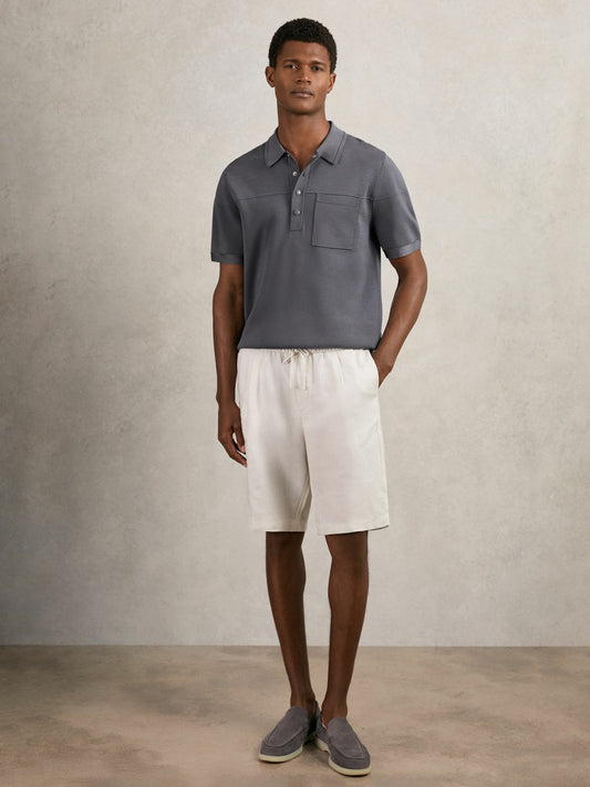 Press-Stud Seam-Detail Polo Shirt in Airforce Blue Men | Reiss