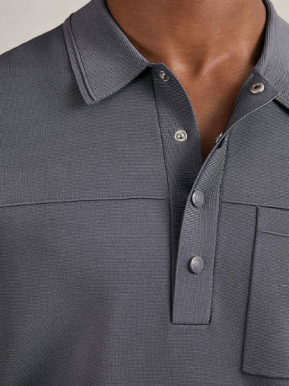 Press-Stud Seam-Detail Polo Shirt in Airforce Blue Men | Reiss